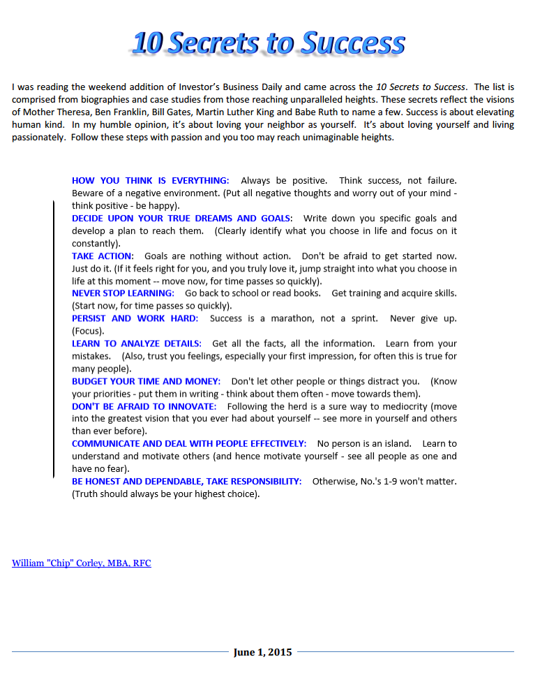 060115 10 Secrets to Success full print out